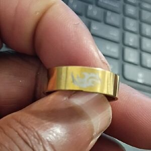 Gold Tone  Band Ring with White Design
